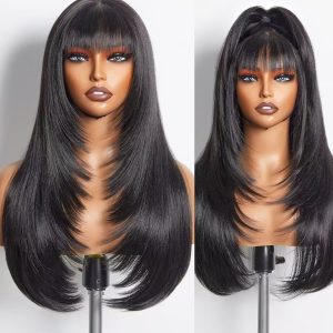 center wig straight machine bangs wig remy hair