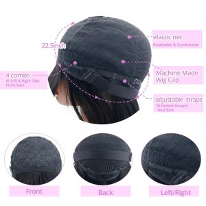 center wig machine made black wig remy hair h081