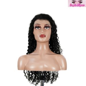 center wig natural black remy hair 6x7 lace closure deep wave human hair wig