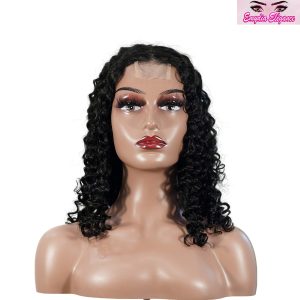 center wig natural black remy hair 2x6 lace closure deep wave bob human hair wig