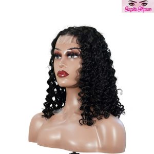 center wig natural black remy hair 2x6 lace closure deep wave bob human hair wig