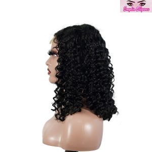 center wig natural black remy hair 2x6 lace closure deep wave bob human hair wig