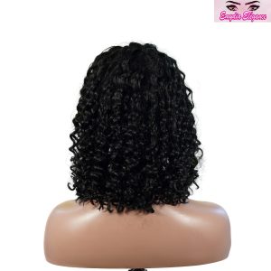 center wig natural black remy hair 5x5 lace closure deep wave 12 inch bob human hair wig