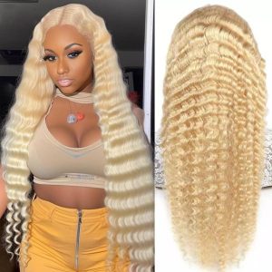 center wig 13x4 deep wave lace front wig 613 remy hair