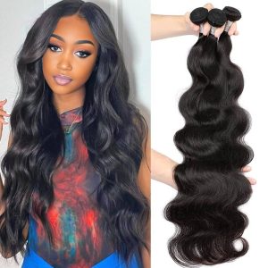 center wig remy hair black body wave bundles brazilian weaving