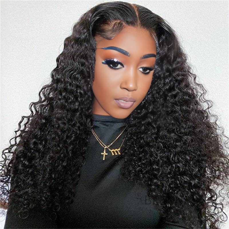 center wig 13x4 deep wave lace front wig natural black remy hair