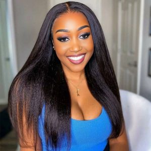 center wig natural black remy hair 6x7 lace closure yaki straight human hair wig