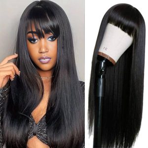 center wig 4x4 straight lace bangs wig remy hair